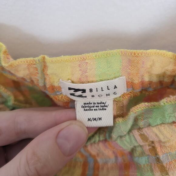 Billabong Pink Yellow Orange Green Plaid Set Me Up Cropped Summer Cami Size S - Picture 4 of 9